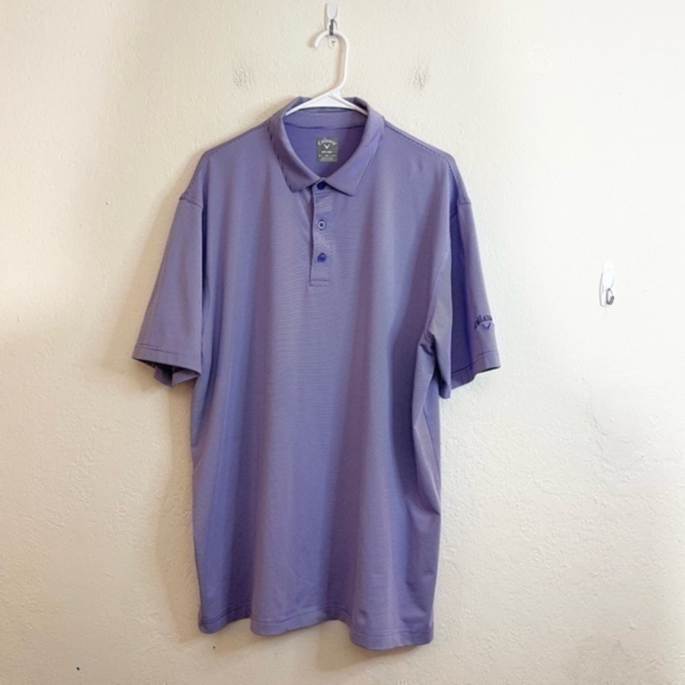 Callaway Pro Spin Fine Line Striped Short Sleeve Golf Polo Shirt XL Purple/White